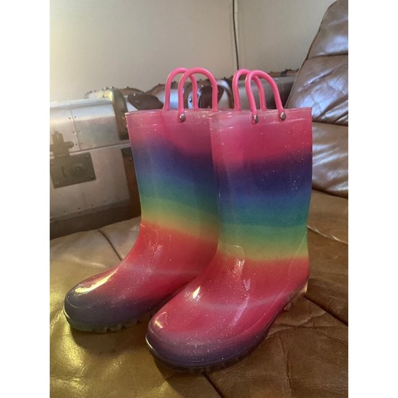 Rain Boots rainbow light up rainboots kids child size 2 - Picture 6 of 10